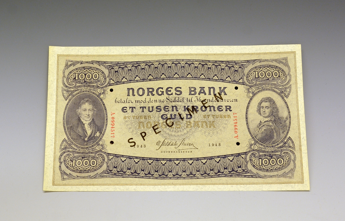 Makulert, ny seddel andre utgave 1943.