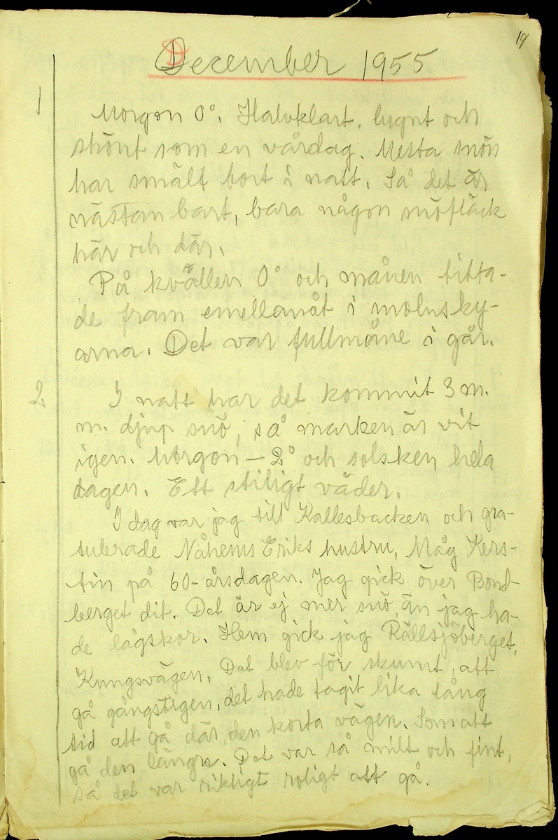 Dagbok skriven år 1955 av Rällsjö Brita på Rällsjögården i Bjursås socken. Mycket skrivet om väderlek men även lite om blommor och diverse besök m.m.