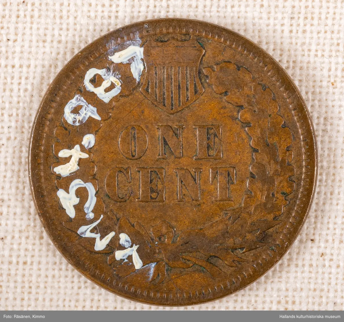 Amerikanskt kopparmynt. "One Cent" "UNITED STATES OF AMERICA"Präglingsår 1895