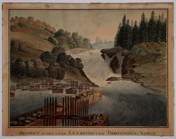 Prospect af den lille Leerfoss ved Throndhiem i Norge [Akvar