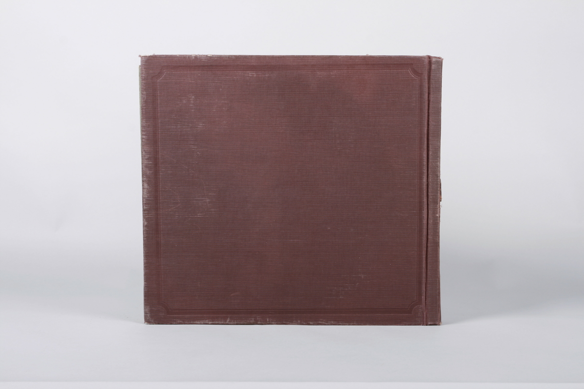 Samlealbum for opp til 12 grammofonplater, 12''-størrelse, med maskinskrevet indeks på mappens innside for seks tittler (se bilde). Amerikansk populærmusikk fra musikaler[?], bl.a. "Hits of 1915.Medley Fox Trot, de fleste med "Victor Light Opera Co.
