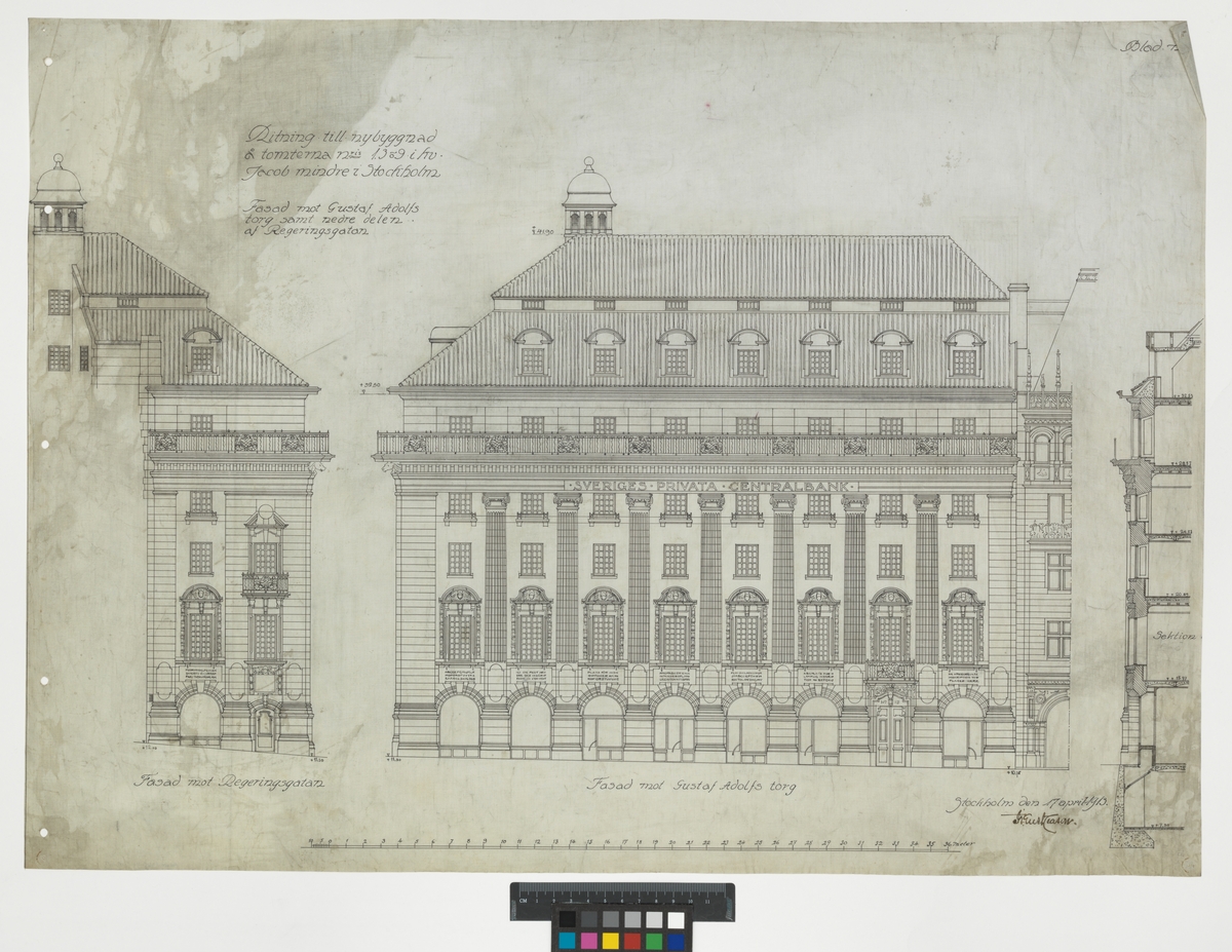 Fasad mot Gustaf Adolfs torg samt nedre delen av Regeringsgatan
