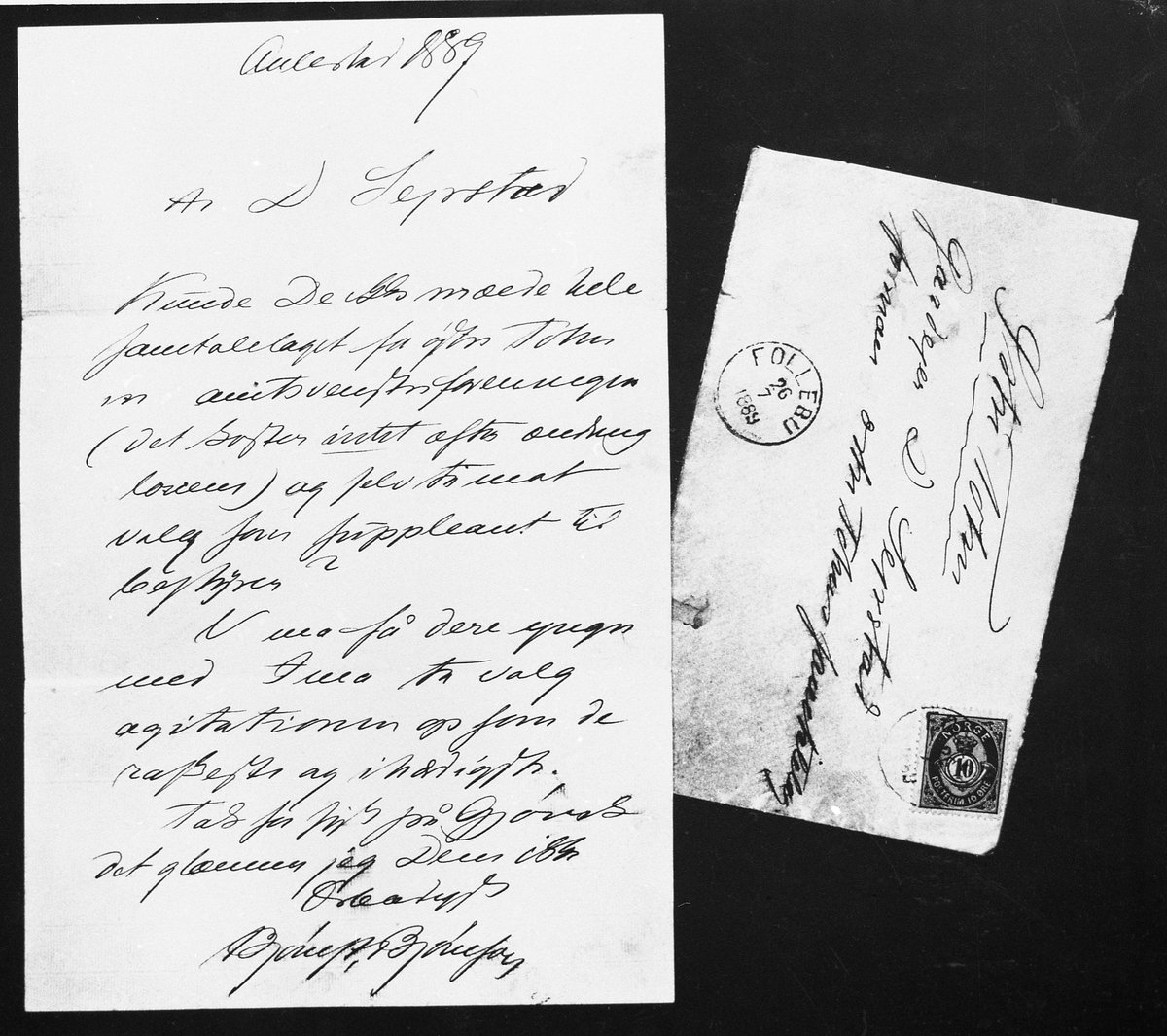 Brev fra Bjørnstjerne Bjørnson til David Seierstad datert 1889.