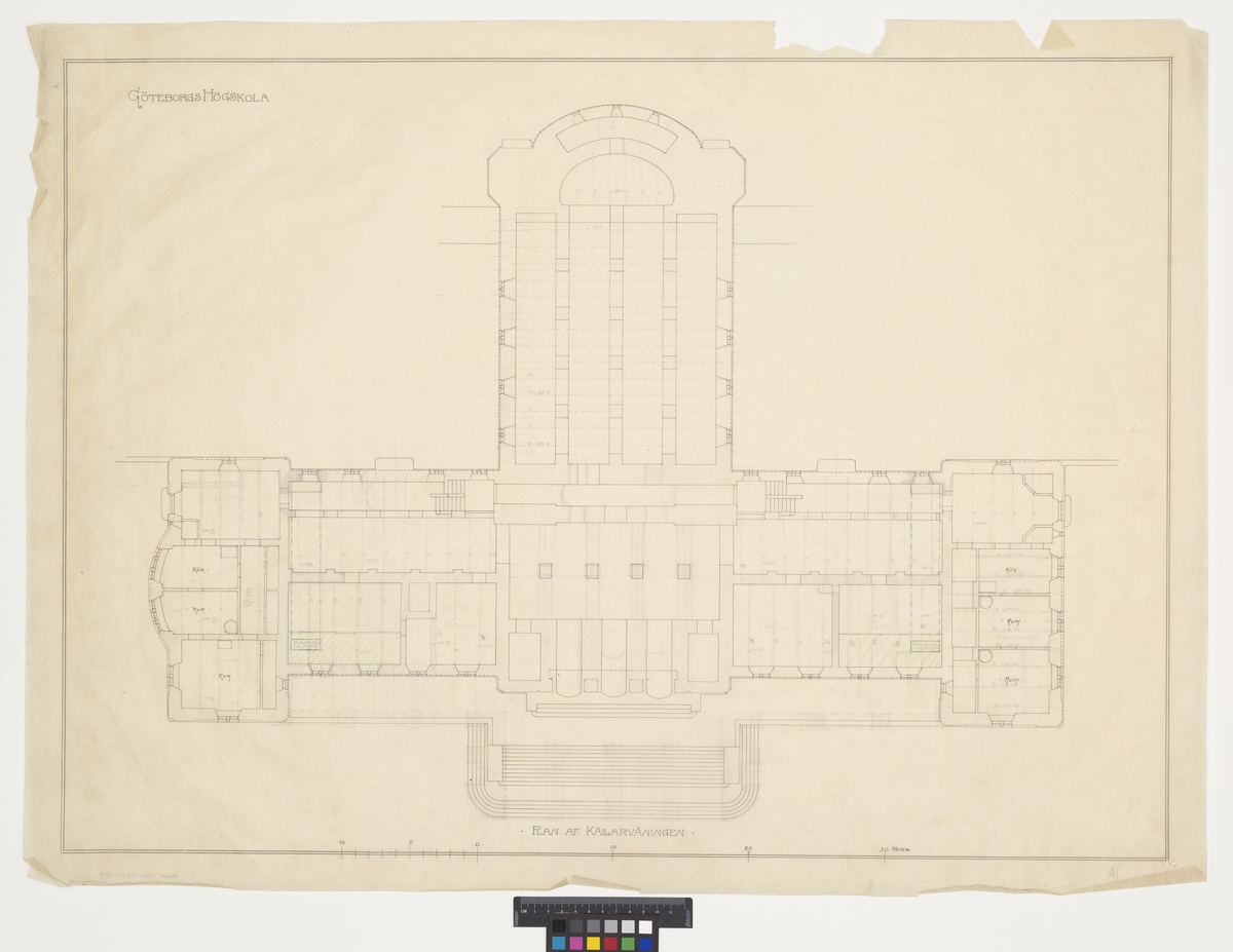 Ritning från 1904 till Göteborgs högskolas nya huvudbyggnad.