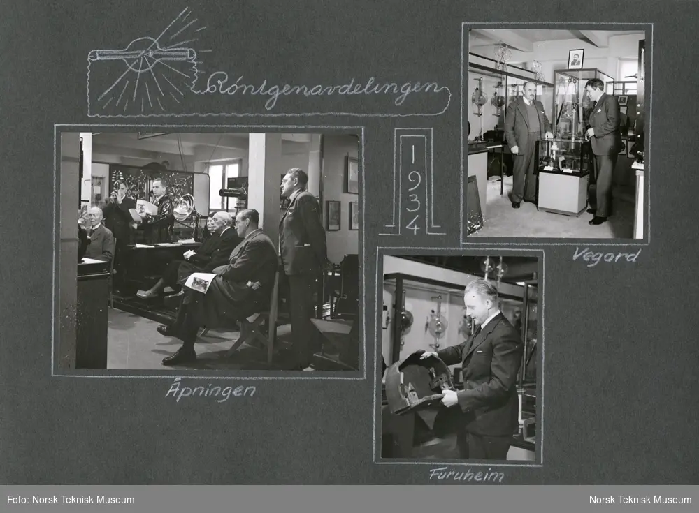 Albumblad, åpning av utstillingen Røntgenavdelingen i 1934.