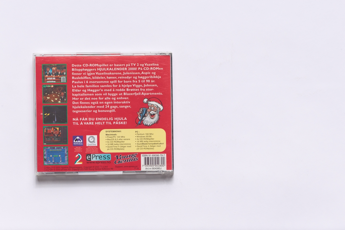 CD-rom for hele familien
CD-rom spillet er basert på TV2 og Vazelina Bilopphøggers Hjulkalender 2000.