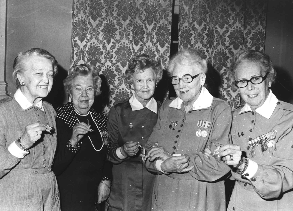 Lottornas 50 års jubileum 1979.  Märta Fall, Märta Sahlén, Märta Moberg, Signe Lilliehöök, Anna Larsson.