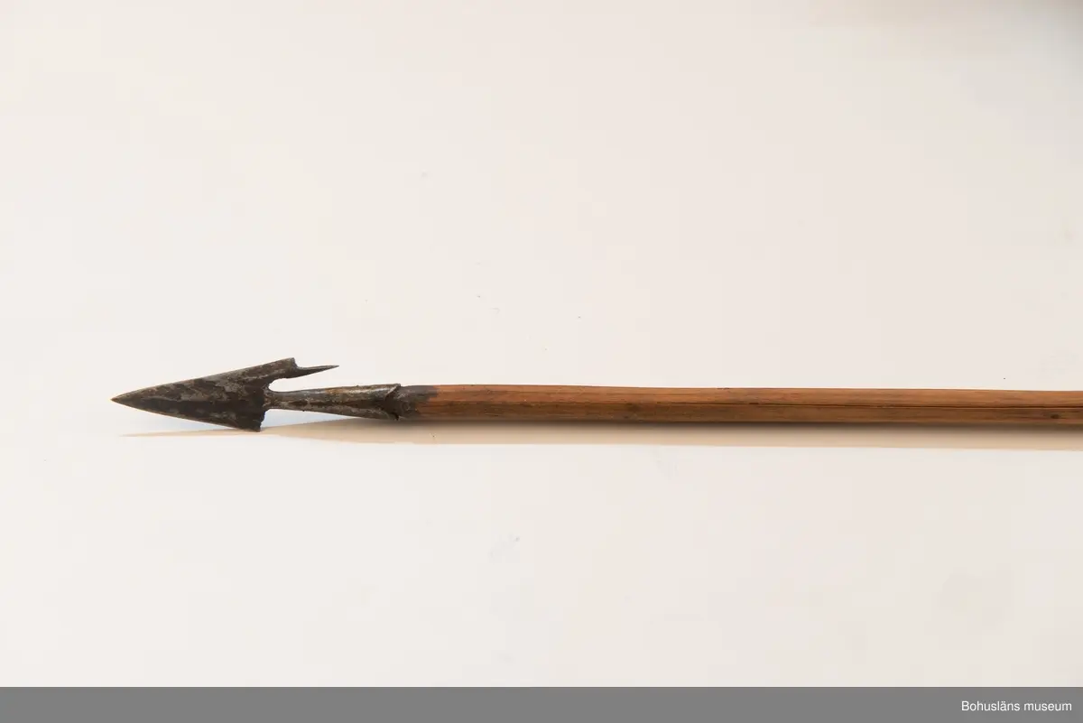 Ur handskrivna katalogen 1957-1958:
Båge m. 17 pilar, Afrika
Bågen a) L.103 cm; m. sträng av en vidja; i bågens ändar runda träkulor. Hel.
b-l, 3- kantiga m. smal svart fastsurrad träspets m. hullingar.
b-c, L. 72 och 71,2 cm; har blad infällda i ändan som styrfjädrar.
d-k, L. 75,5; 72; 71,8; 71,8; 71,6; 71,5; 76,6; 66 cm; lika b och c men saknar styrfjädrar;
k upptrasad i ändan.
l, L. 55,5; av ngt annan typ än föreg, har haft spets och styrfjädrar, vila saknas.
m-r, runda skaft, styrfjädrar, spetsen av järn m. hullingar (ej 791 m) och holk f. fastsättn.
N: en fragmenterad styrfjäder kvar. Pilspetsens ena sida är trasig.
L. 69; 68,1; 76,4; 65; 64,7; 61,3 cm;
("r" saknar spets; n och q saknar en hulling. "o" saknar 2 styrfjädrar; "p" saknar ena delen i "klykan" f. strängen)

Ur Knut Adrian Anderssons Katalog II 1916:
No 22, nr 7, 8 ,9 på etiketten i Elmer Göranssons samling. Båge av trä m. sena till sträng jämte 17 förgiftade pilar av två typer med hullingar. Från Mogala i Belgiska Congo.

Artikel i Bohusläningen måndagen den 1 november 1937, "Vittberesta bohusläningar berätta. Upplevelser under 30-årig vistelse i Belgiska Kongo. Kapen Elmer Göransson. Folk och sedvänjor under ekvatorns glödande sol."

UMFA54467:0588 visar porträtt på sjökapten Elmer Göransson i uniform med ett antal ordnar och utmärkelser. Fotograf Thure Nihlén, Uddevalla.