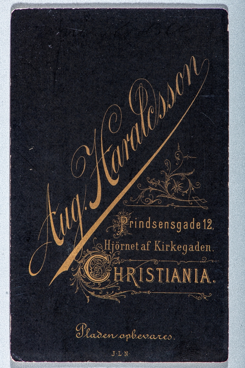 Portrett Anne Nødsle.  (kan være Anne Larsdatter Nødsle født 1861) Carte visit og Kabinett bilder fra to fotoalbumer fra Holte Gård i Stange.