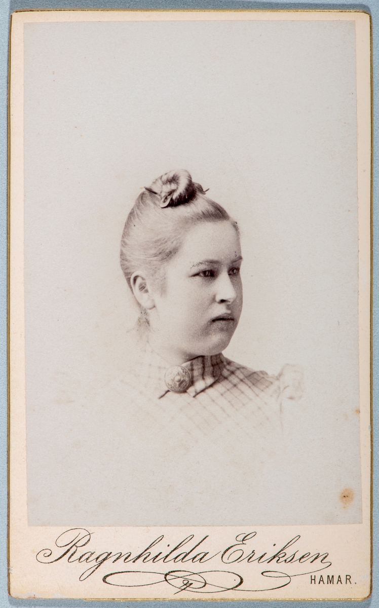 Portrett ukjent kvinne. Carte visit og Kabinett bilder fra to fotoalbumer fra Holte Gård i Stange.