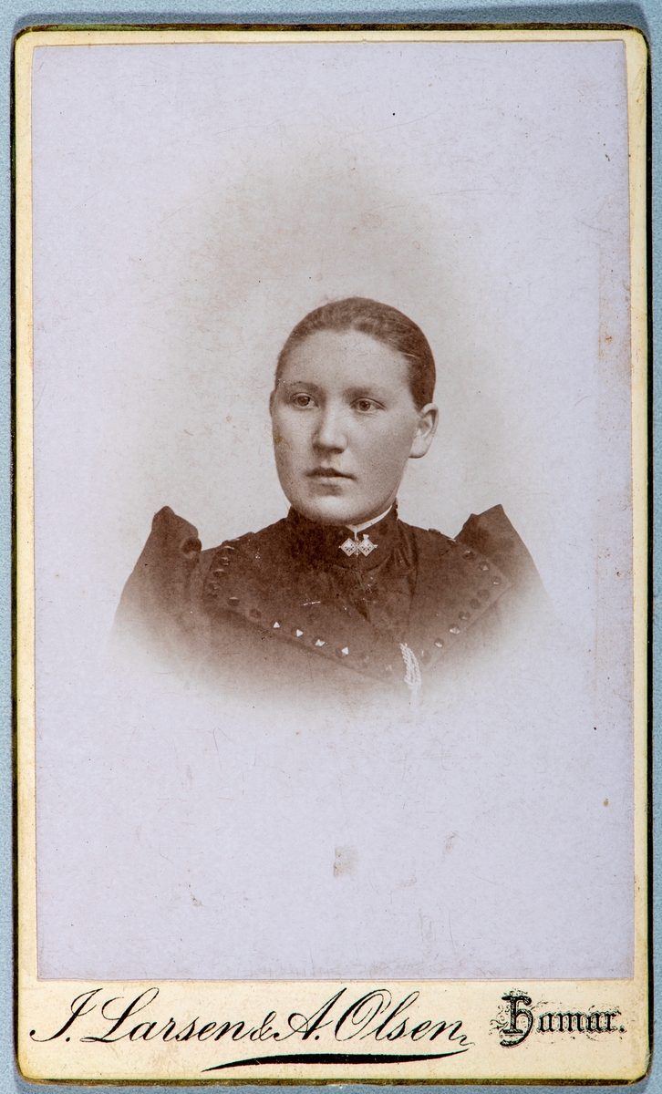 Portrett ukjent kvinne. Carte visit og Kabinett bilder fra to fotoalbumer fra Holte Gård i Stange.