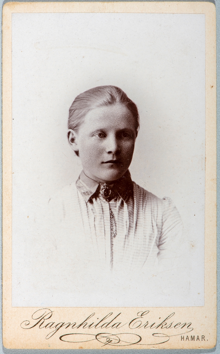 Portrett ukjent kvinne. Carte visit og Kabinett bilder fra to fotoalbumer fra Holte Gård i Stange.