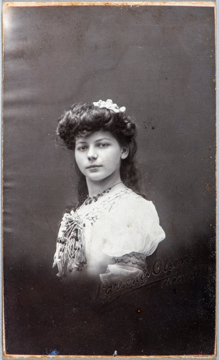 Portrett ukjent kvinne. Carte visit og Kabinett bilder fra to fotoalbumer fra Holte Gård i Stange.