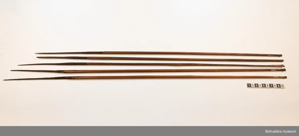 Ur handskrivna katalogen 1957-1958:
Pilkoger, Kongo, Afrika
Kogsets L. 42 cm, av skinn, m. fastknuten stödpinne; inneh. 30 st, varav flera är brutna och trasiga förgiftade rörpilar m. hårda spetsar av trä, L.c:a 75 cm. 
Kogset inneh. en pil, längre (c:a 10 cm mer) än de övriga; överföres t. grp UM860.
Pilarna nr, 811 är ej var för sig märkta!

Lappkatalog: 9

Ur Knut Adrian Anderssons Katalog II 1916:
No 11a, Pilkoger av läder (42x6x5 cm) innehåller 20 förgiftade rörpilar (60 cm). Från Lamami (Lomami?) i Kongo. Skänkta 2/11 1985 av löjtnant A. Hoppenrath.
