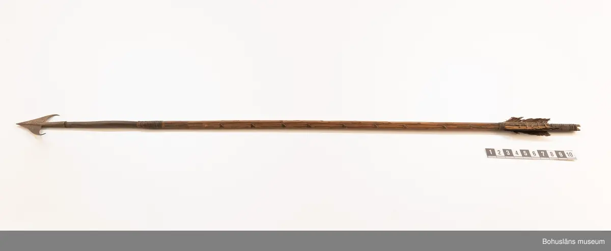 Kontinent: Afrika
19 pilspetsar. Längden varierar mellan 64 - 72 cm. Består av träskaft och järnpilspetsar. Alla pilspetsarna finns kvar. Fjäderbesättning saknas på 2 av skaften.
