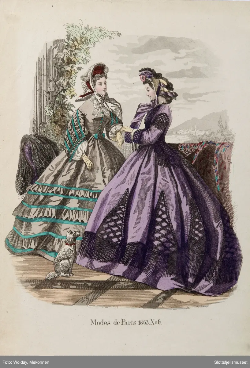Illustrasjoner av dameklær fra 1862 og 1863,