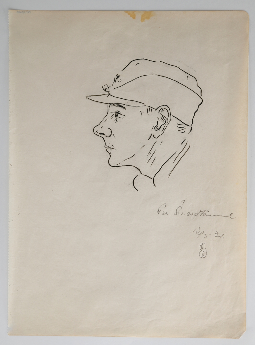 9 ark med portretter av skiløpere. På et av arkene er det to portretter (Johan Schifloe og Olav Stensheim). 8 av arkene har lik størrelse, mens et er noe mindre. Portrettene er tegnet med blyant og streket/trukket opp med tusj.