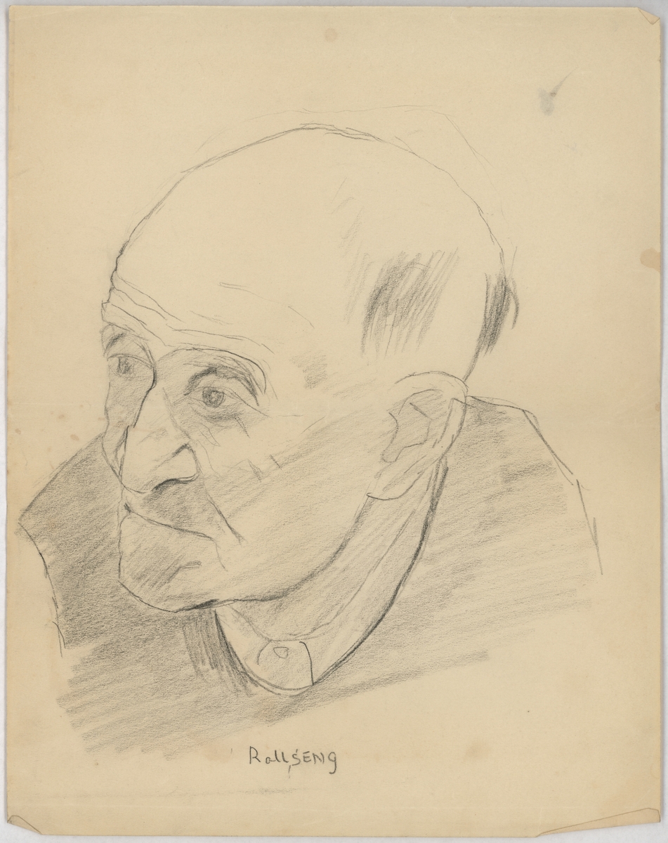 Portrettegning av Karl Petter Rollseng (Rolfseng) (f. 1879), fange i Vollan kretsfengsel i Trondheim 22.10.1941–??..12.1941.