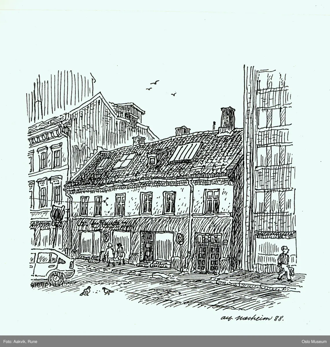 gatemiljø, bygning, bygårder, biler, skilt, mennesker