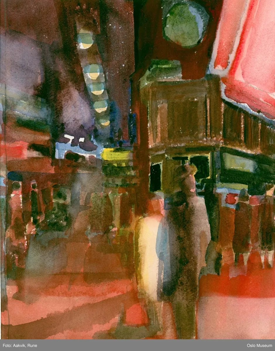 Hus, bygninger, bygårder, mennesker i gaten, kveld, lys