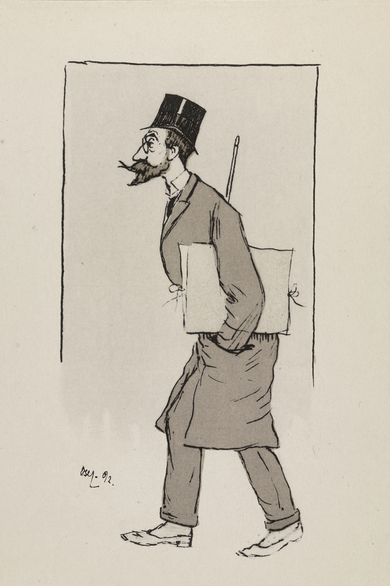 karikatur, helfigur, hodeplagg, ansiktshår, stokk, briller, tegnemappe, kunstner