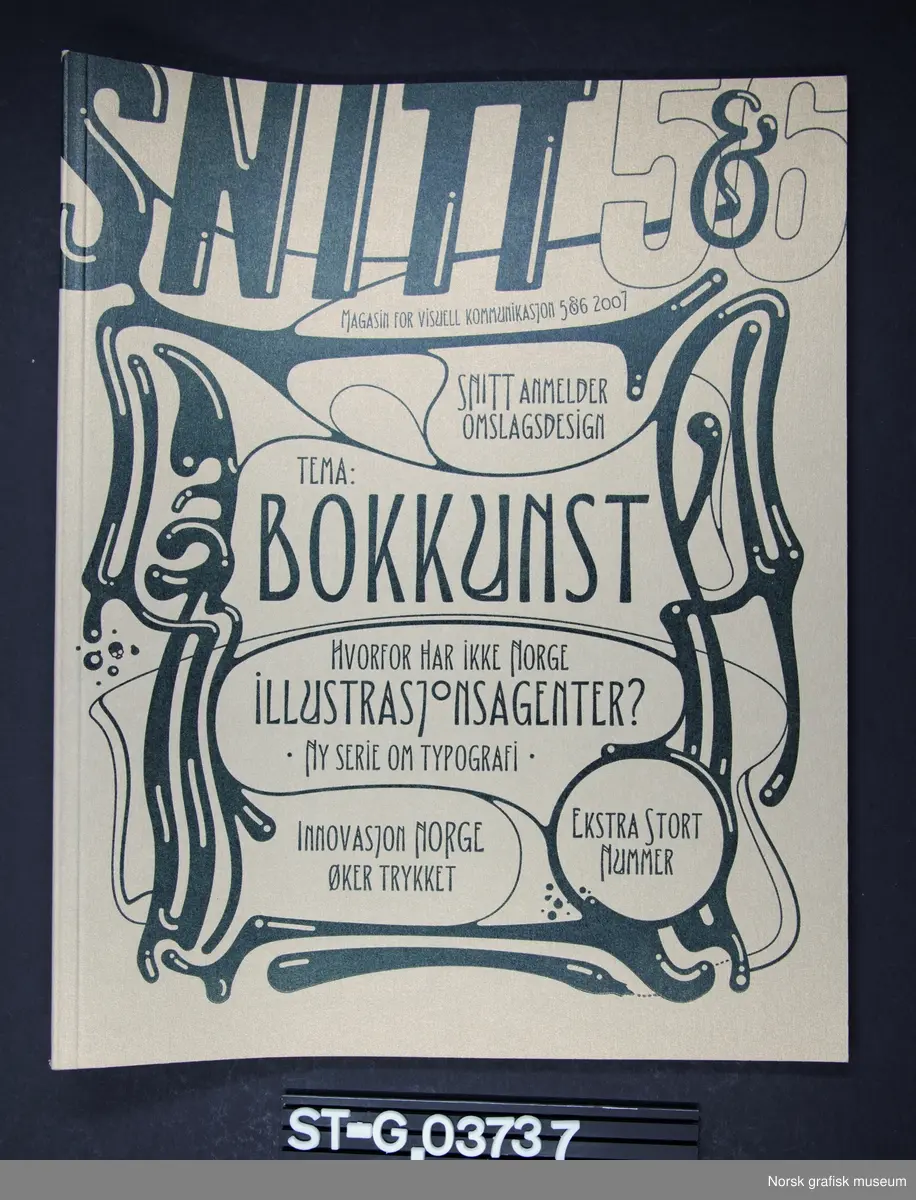 En utgave (nr. 5 og 6) av fagbladet "Snitt - magasin for visuell kommunikasjon". Omslaget, trykt hos Norsk grafisk museum, er i stiv gullfarget kartong med sort trykk. Innmaten på totalt 66 sider er trykt hos Bryne offset på ordinært papir med farger. 

Utgaven har fokus på omslagdesign og bokkunst.