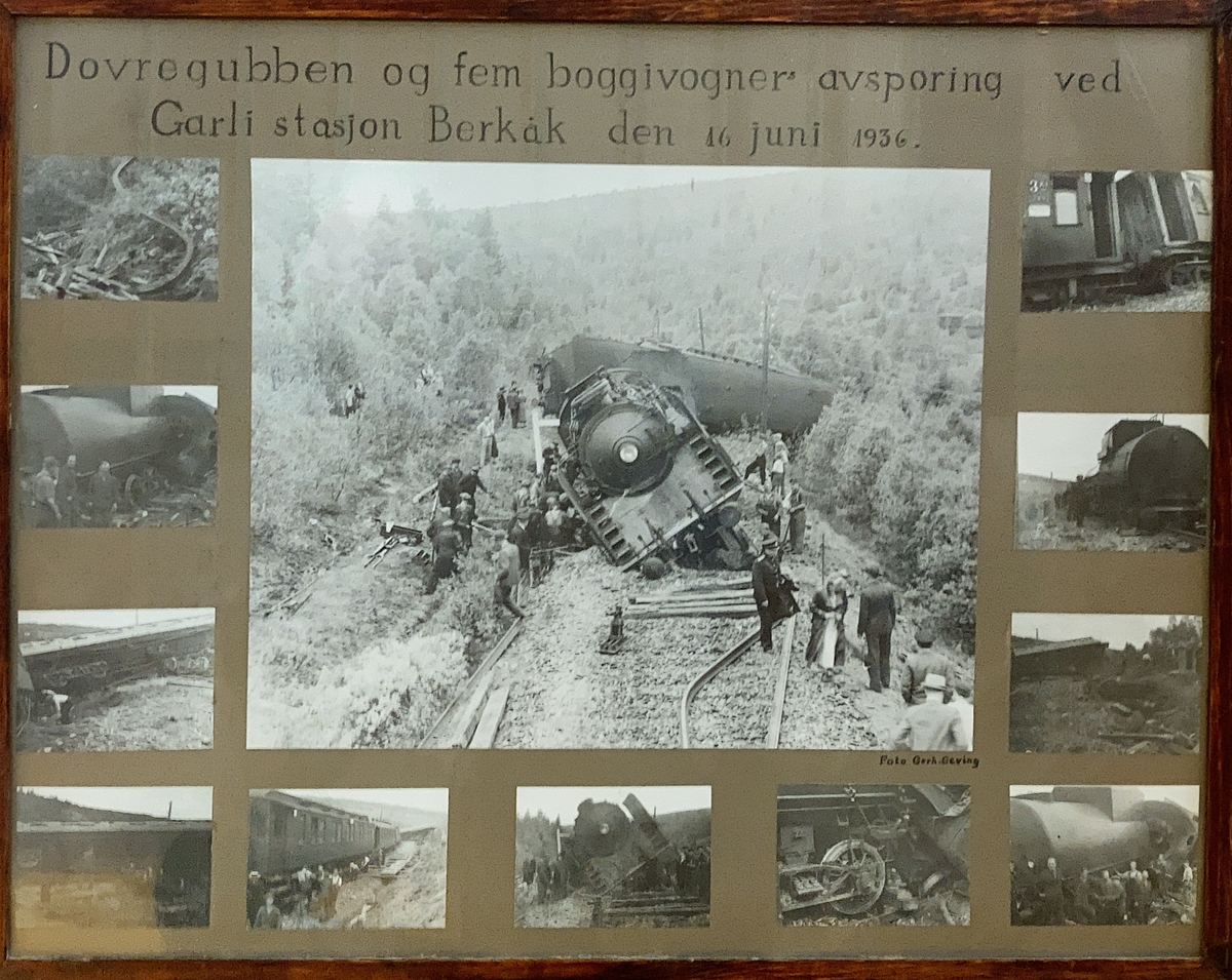 Innrammet montasje med 12 foto fra ulykkesstedet.