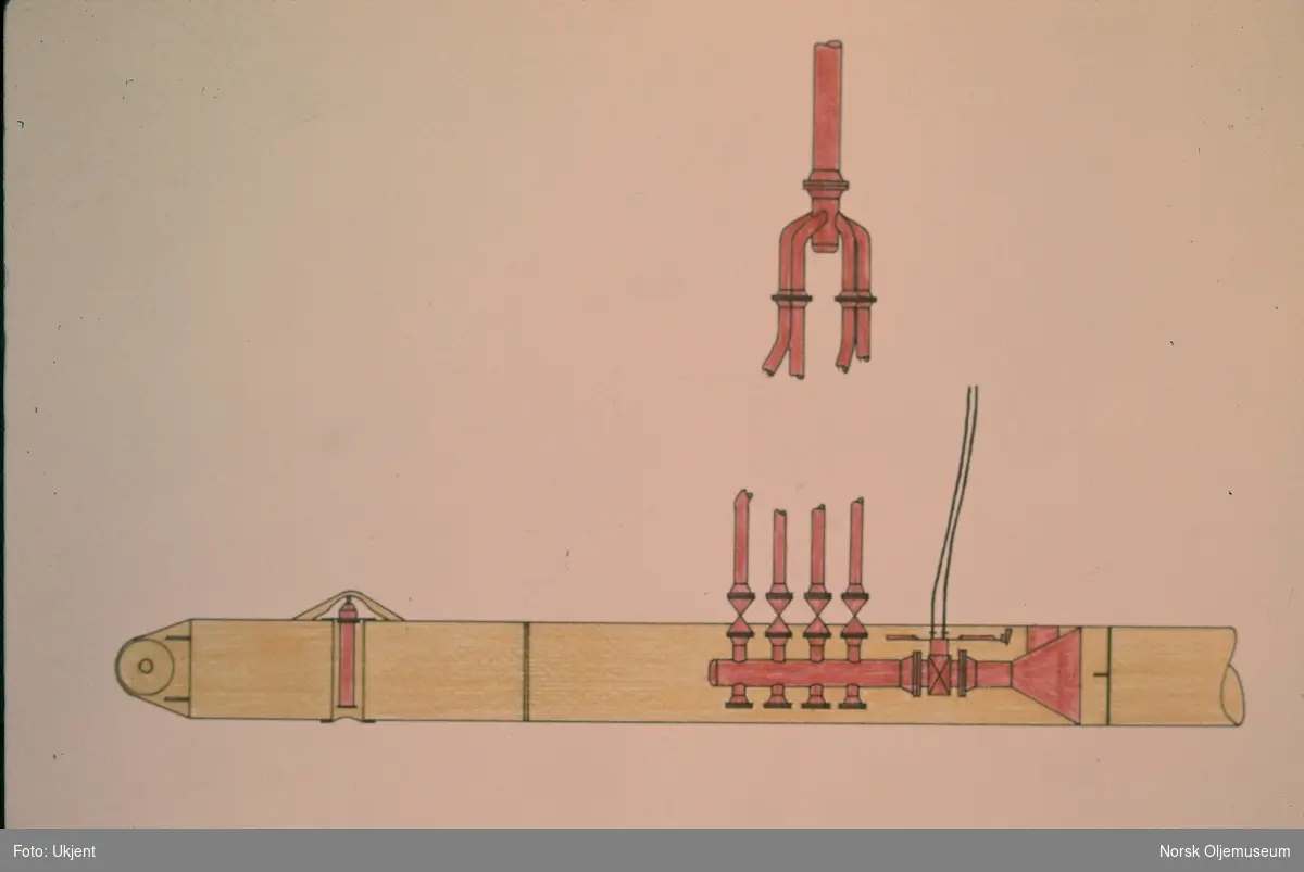 Illustrasjonstegning av et rørsystem inni enden på et rør.