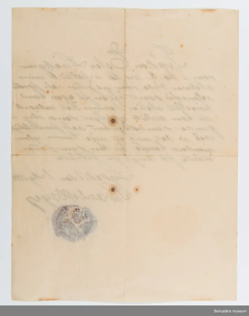 Arbetsintyg skrivet av fotograf  Swante Haeger, Strömstad till Ester Läckgren som arbetade i dennes ateljé 1896 - 1899.
Skrivet med bläck på papper med texten:

Fröken Ester Läckgren 
Som i tre – 3. – års tid arbetat å mina
Atelierer både som negativ och positiv
retouschör, samt äfven på egen hand
förestått atelien, lemnas här vitsord
att hon alltid uppfylt sina ålig-
gande samvetsgrant och punktligt
och, är det mig ett nöje kunna rekom-
mendera henne till den som sätter
värde på dugligt biträde.

Lysekil den 1. Maj 1899
Swante Haeger

Beseglat med rött sigillack.