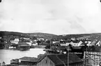 Foto år 1879. Från trakten av Gådeåskolan mot Ö. Till vänster Mellanholmen med Bäckmans källare.