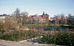 Höst i Mjölby något av 1960-talets sista år. Vy från Gästisparken mot stadens centrum med stadshuset i blickfånget.