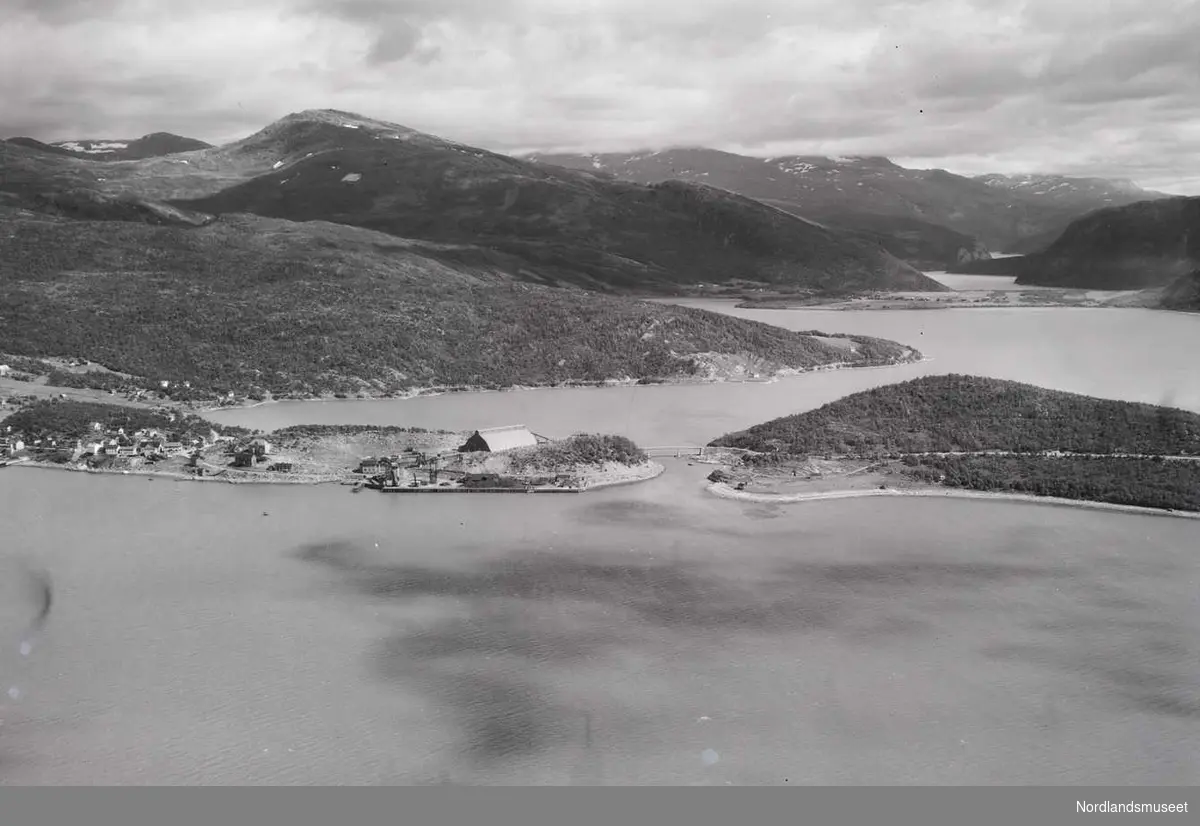 Transport Industri Bergverk Sulitjelma flyfoto kai Finneid malmsilo vannveien Nedrevann