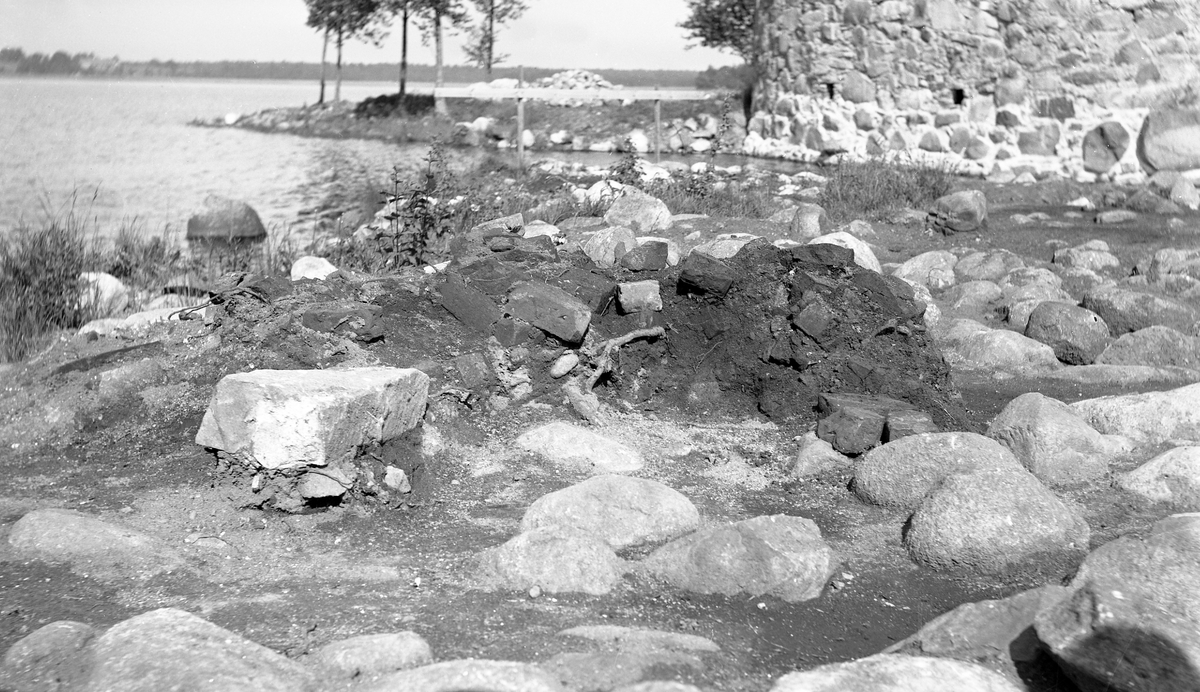 Stallholmens nordvästra udde. Smältugn. Kronobergs slottsruin 1938.