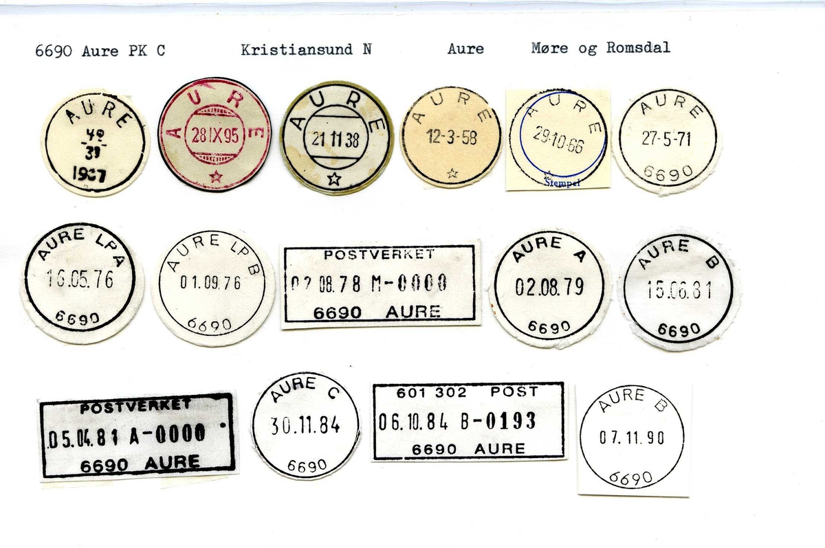 Stempelkatalog, 6690 Aure postkontor C. Kristiansund N. postkontor. Aure kommune. Møre og Romsdal.