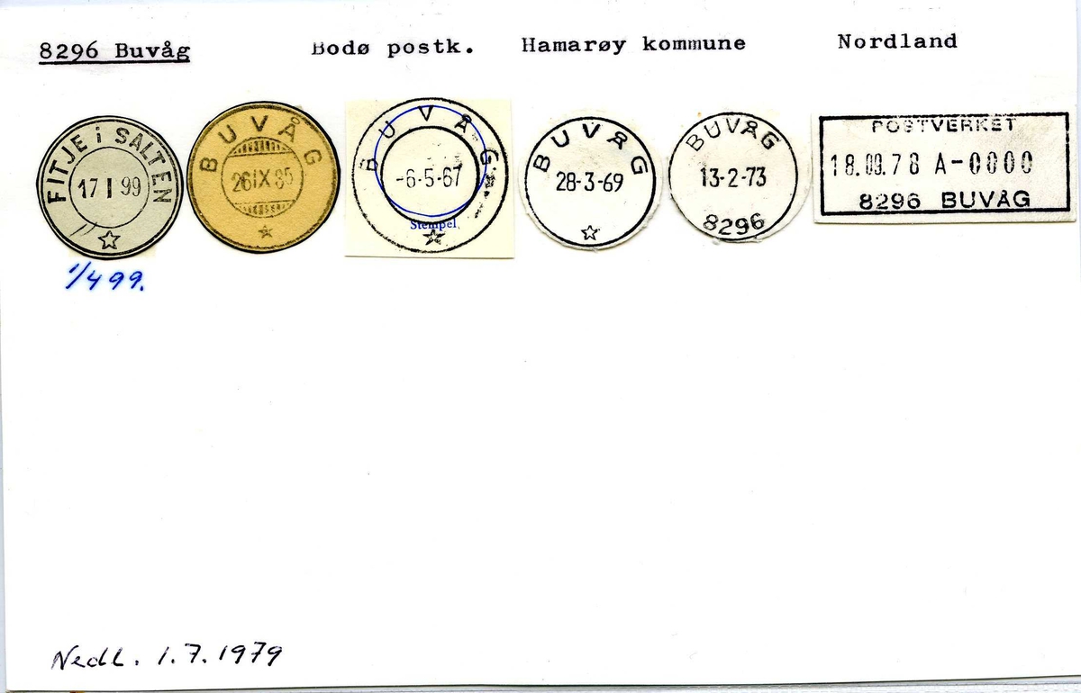 Stempelkatalog,8296 Buvåg, Bodø postk., Hamarøy komm., Nordland
(Fitje i Salten)