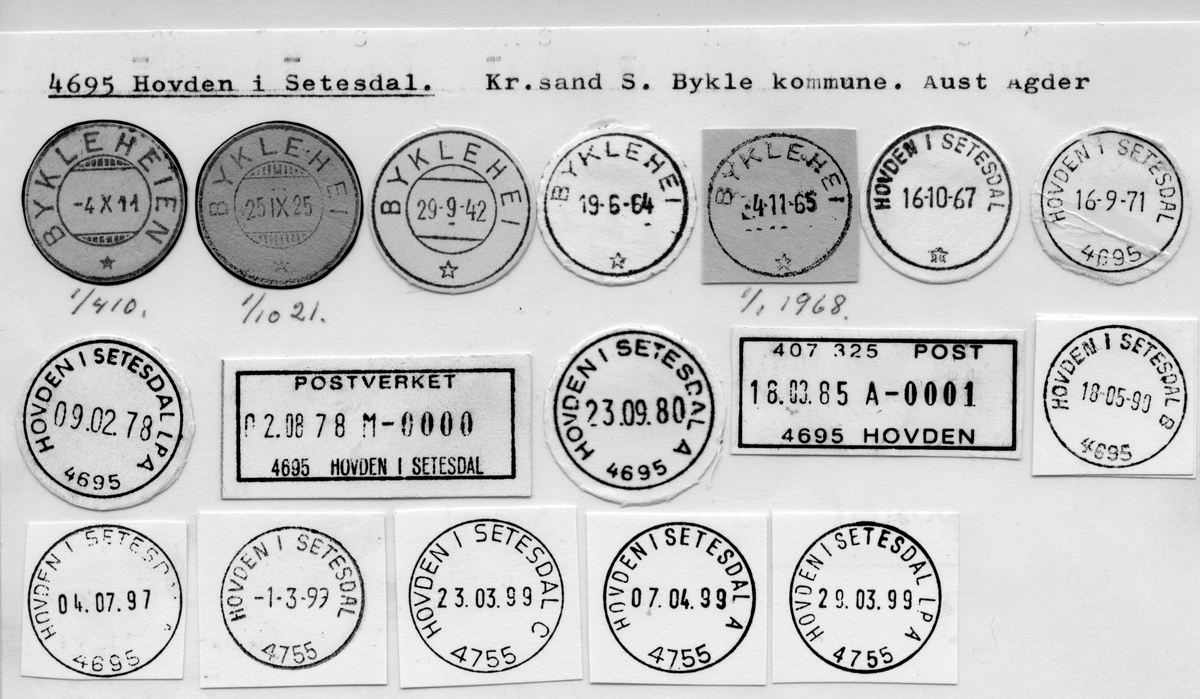 Stempelkatalog 4695 Hovden i Setesdal (Bykleheien, Byklehei ), Kristiansand, Bykle, Aust Agder