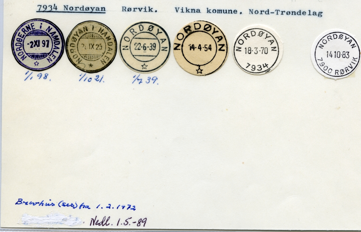 Stempelkatalog 7934 Nordøyan (Nordøerne i Namdalen, Nordøyan i Namdalen), Rørvik, Vikna, Nord-Trøndelag