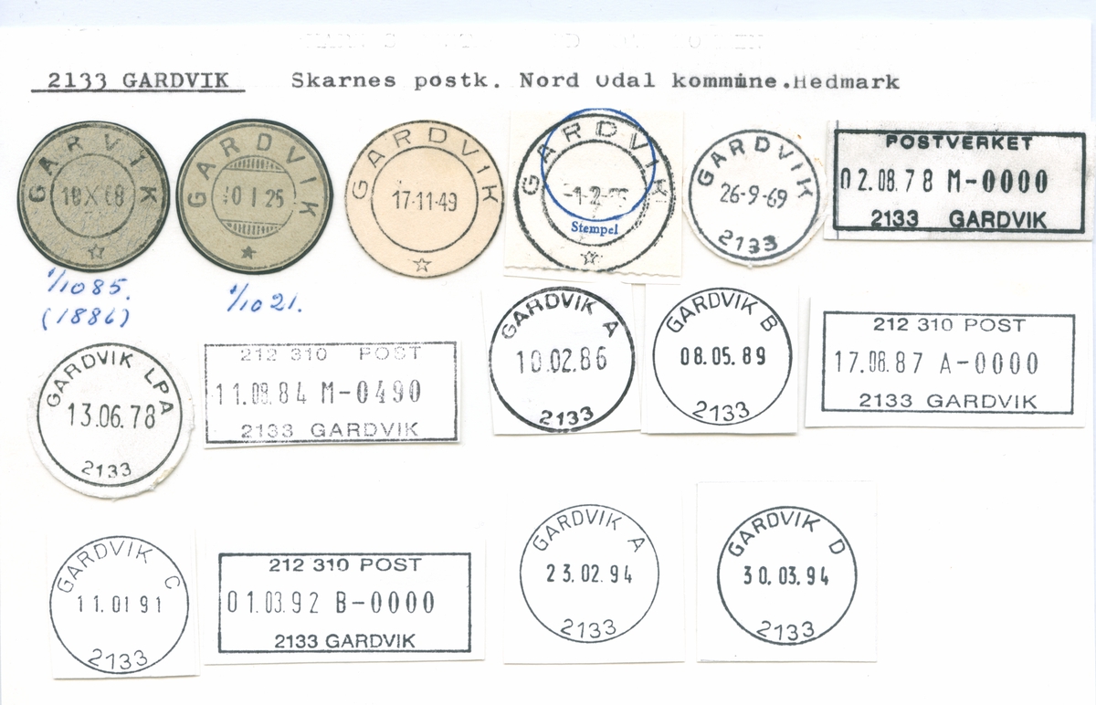 Stempelkatalog 2133 Gardvik (Garvik), Skarnes, Nord-Odal, Hedmark