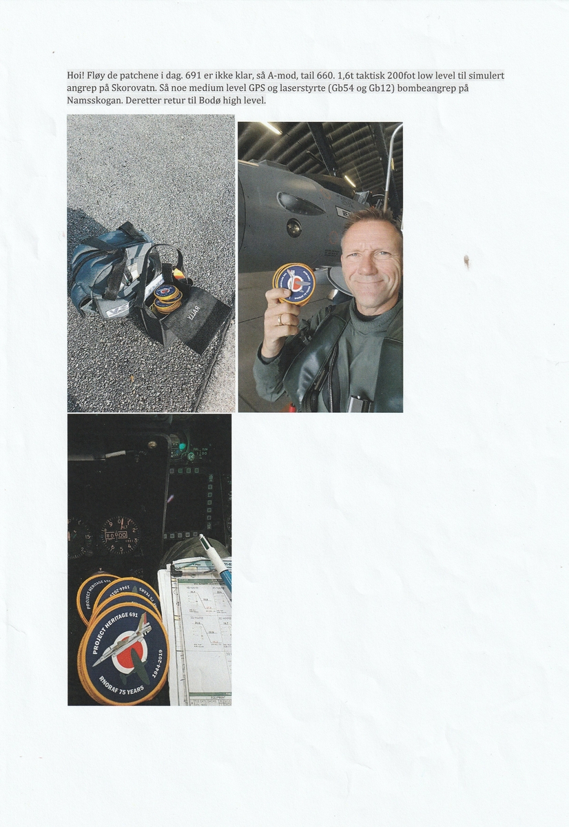 Patch utgitt ifm Luftforsvarets 75-års jubileum. Motivet er en F-16 og en Spitfire med nasjonal merke som bakgrunn.