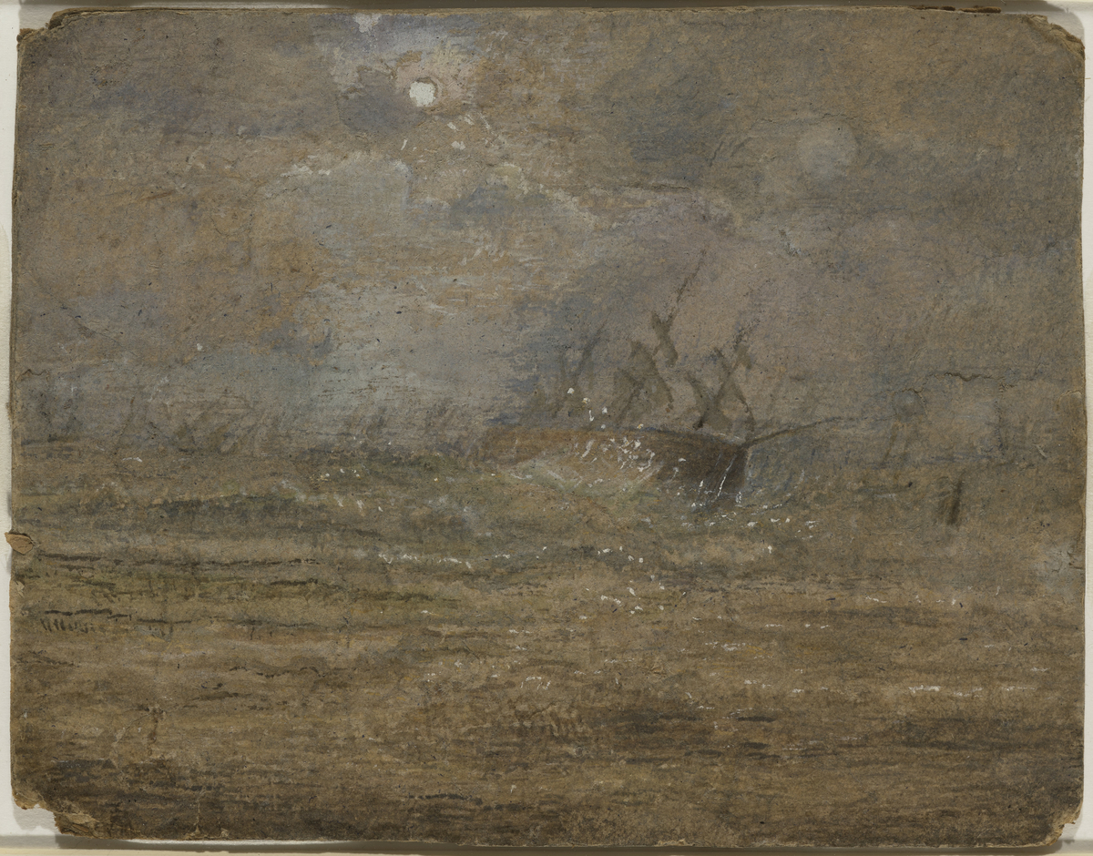 Seilskip i storm [Akvarell og gouache på papir]