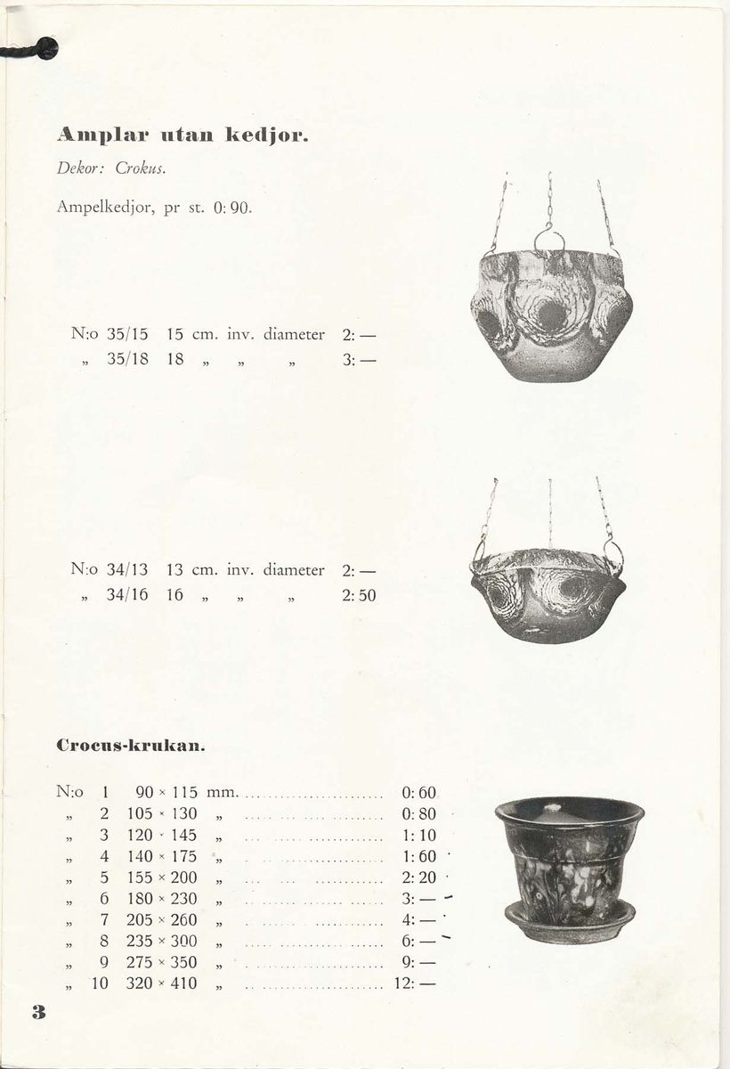 Priskurant från Bo Fajans 1936 - 1937.