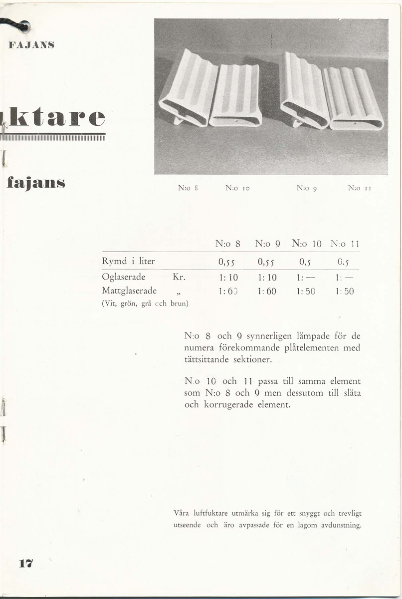 Priskurant från Bo Fajans 1936 - 1937.