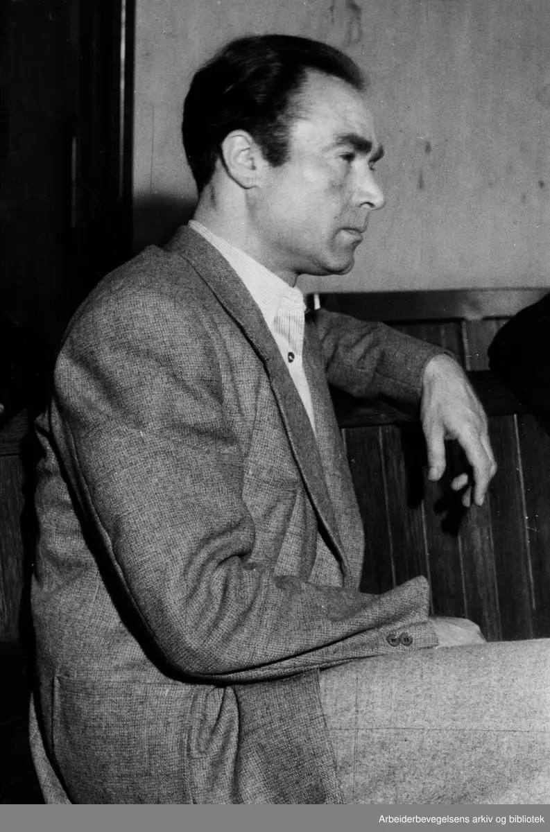 Wolfgang Siegfrid Fehmer (1911 - 1948) på anklagebenken. Tysk jurist og SS-offiser. Sjef for Oslo-avdelingen av Gestapo. Udatert