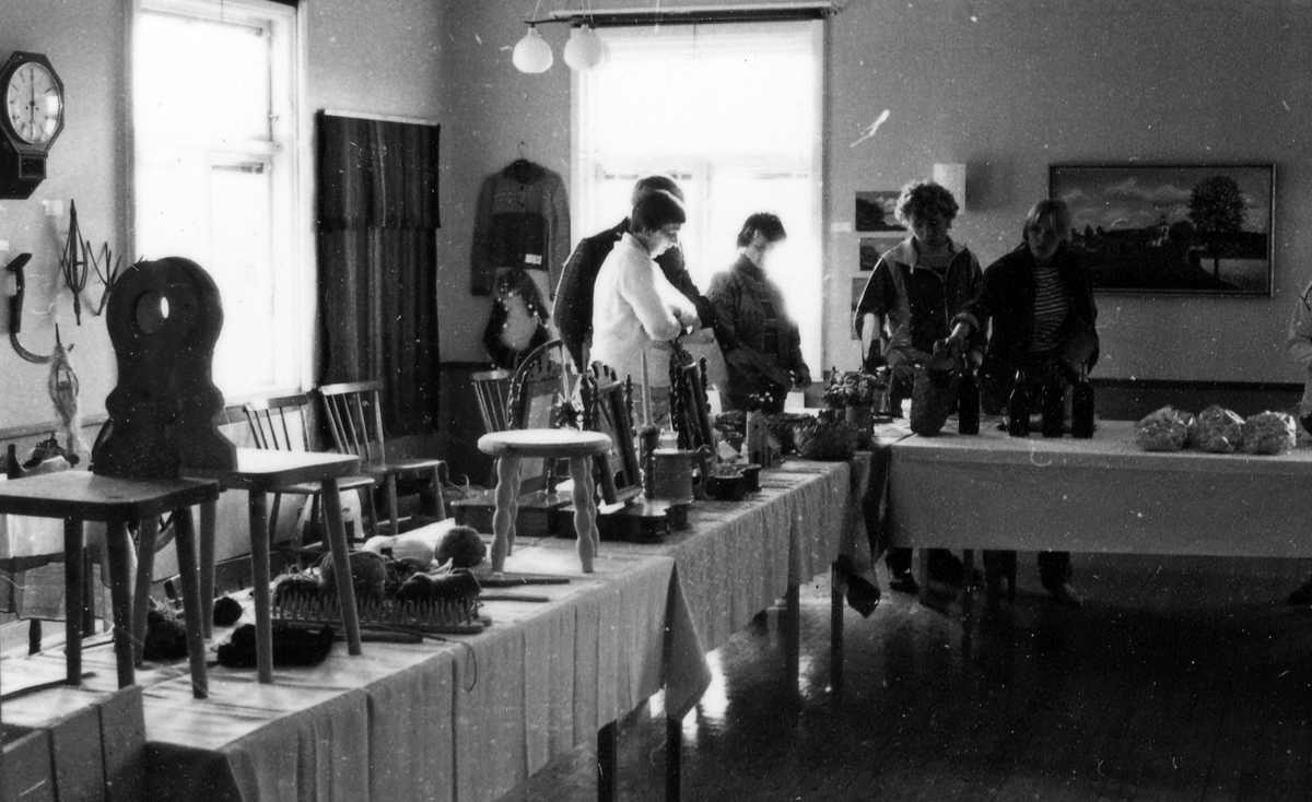 Småland, Hallands län. Hylte. Jälluntofta sn.
Motivtext foto 1-3: Utställningen slöjd och hantverk. Jälluntoftadagarna 13-14 augusti 1983.
Utställning av ortens produkter i församlingshemmet.
Motivtext foto 4-5: Utställning i församlingshemmet av ortens produkter.