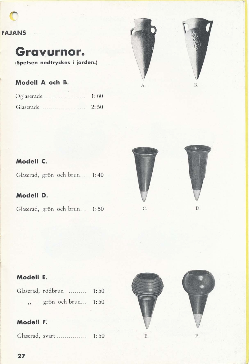 Priskurant från Bo Fajans 1938.