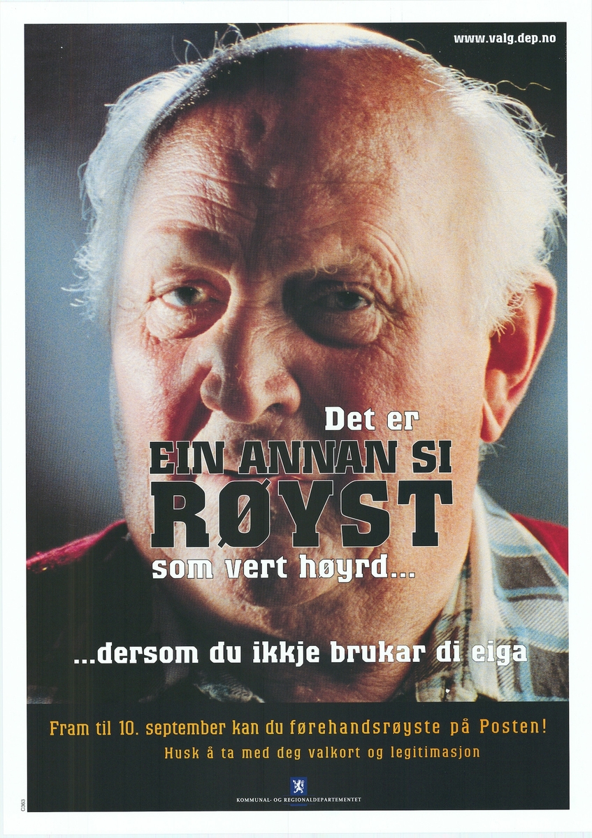 Tosidig plakat med bildemotiv og tekst. Plakaten har skrift på bokmål og nynorsk på hver sin side.