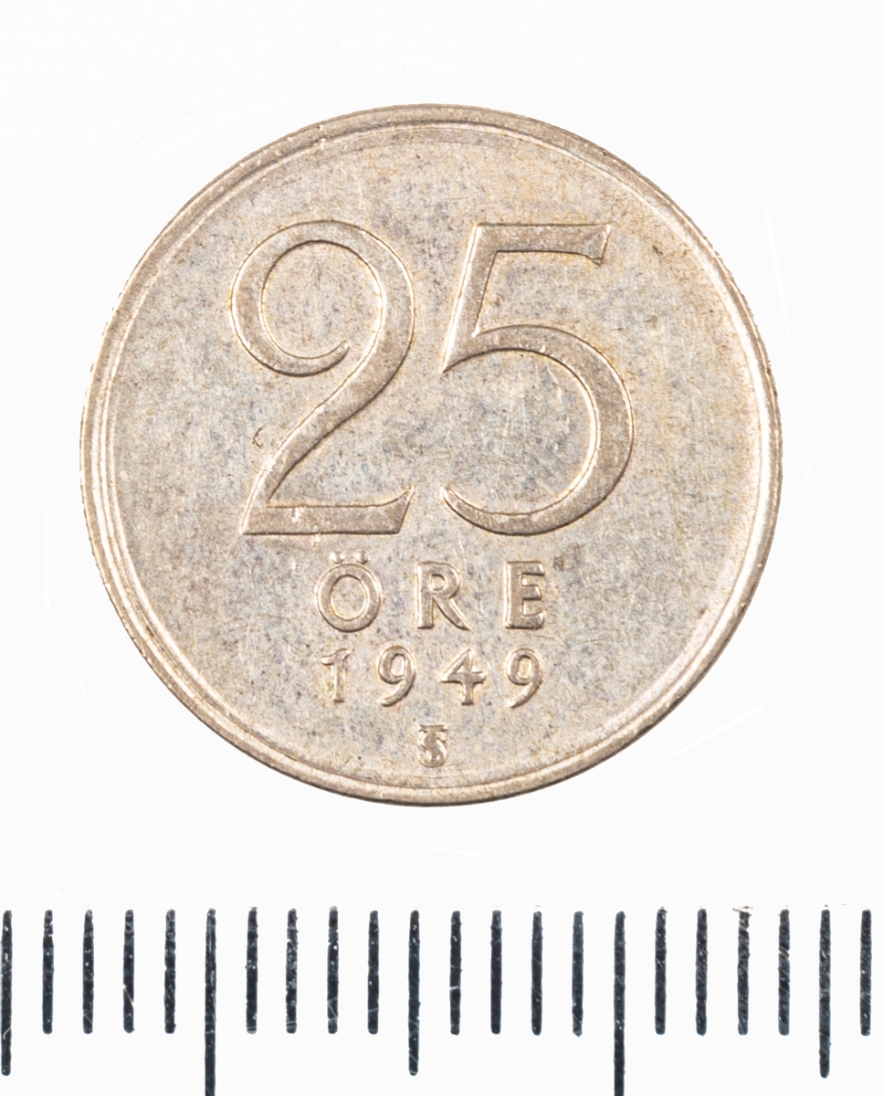 Mynt, Sverige, 25 öre, 1949.