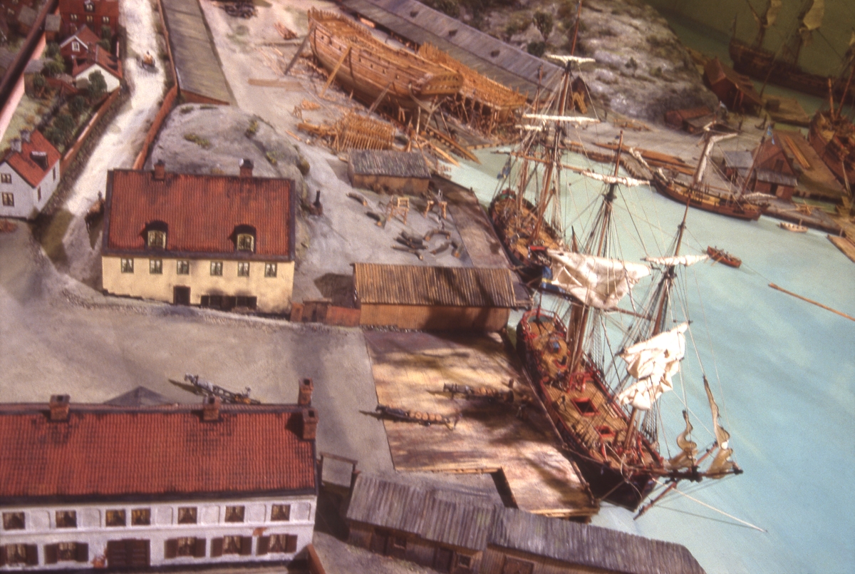 Modell av Södra varvet i Stockholm efter karta daterad 1781.