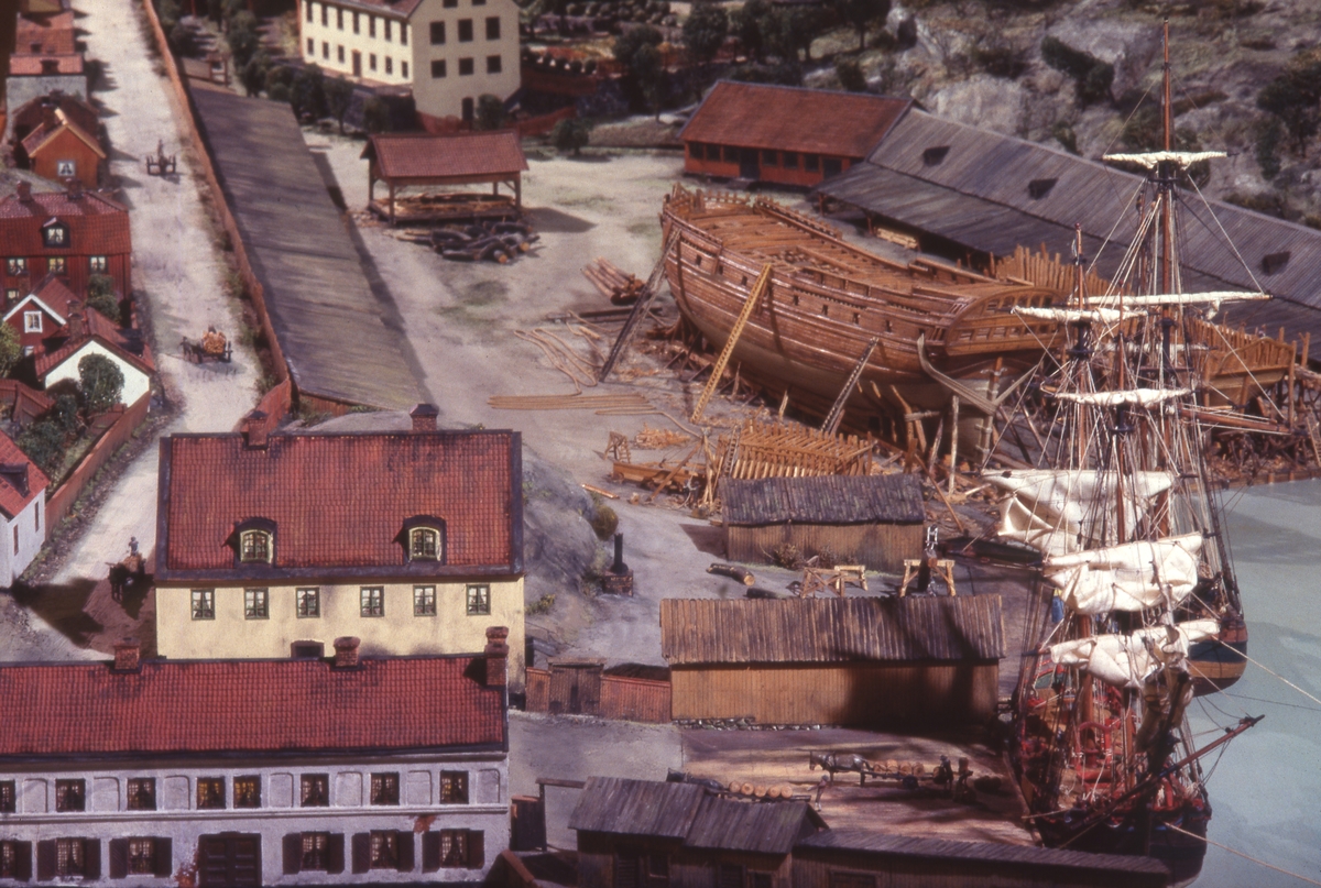 Modell av Södra varvet i Stockholm efter karta daterad 1781.