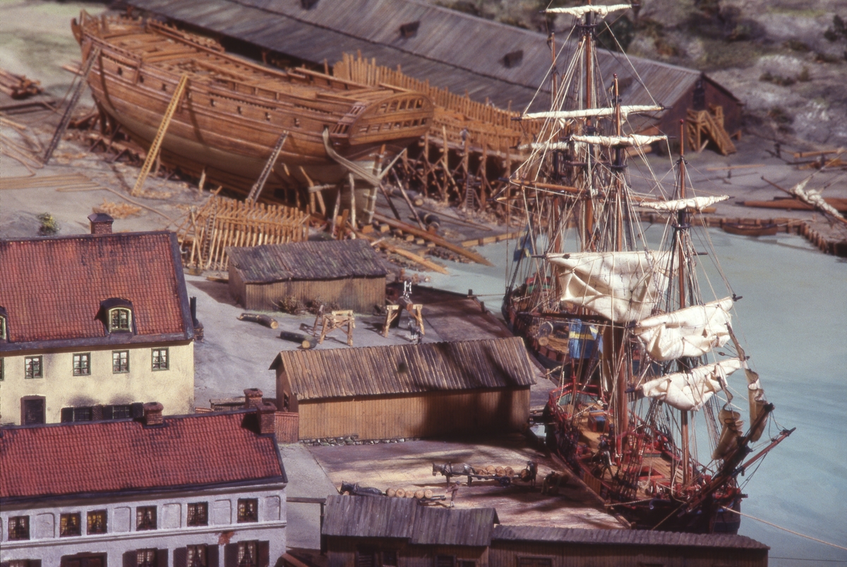 Modell av Södra varvet i Stockholm efter karta daterad 1781.